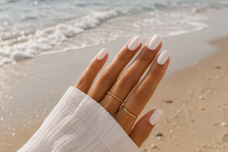 Milky White Beach nails