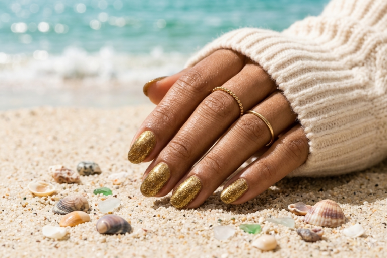 shimmer gold nails