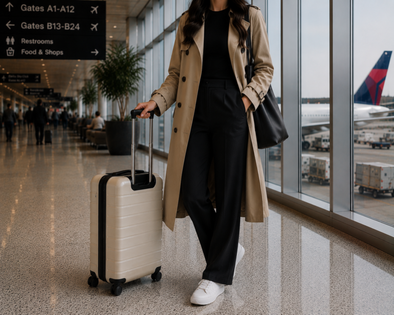 Long Trench Coat Over Simple Outfit